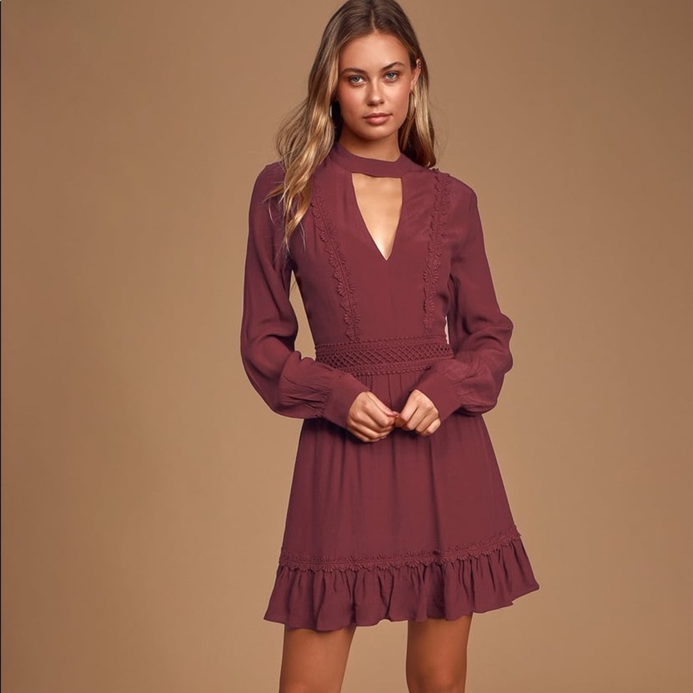 Lulus Fall For Me Burgundy Cutout Skater Dress